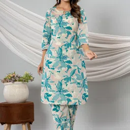 VEDANA Floral Printed Regular Pure Cotton Kurta with Palazzo-2