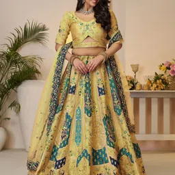 ODETTE Embroidered Sequinned Semi-Stitched Lehenga & Unstitched Blouse With Dupatta-picture-9