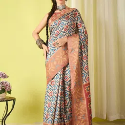 all about you Ethnic Motifs Silk Blend Ikat Saree-image-92