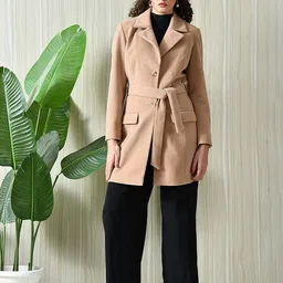 TBOJ Woollen Lightweight Notched Lapel Collar Trench Coat With Belt-picture-14