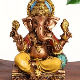 INTERNATIONAL GIFT Gold-Toned & Red Lord Ganesha Sitting Religious Idol Showpiece-20