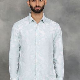 Greenfibre Men Spread Collar Abstract Printed Cotton Slim Fit Casual Shirt-image-47