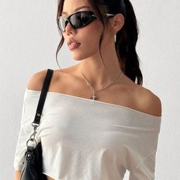LULU & SKY Women Solid Off-Shoulder Crop Top-picture-9