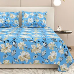 DREAM WEAVERZ Blue & Beige Floral Pure Cotton 220 TC King Bedsheet Set-2.75 m x 2.55 m-image-65