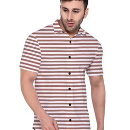Blisstone Striped Mandarin Spread Short Sleeves Cotton Shirt-image-22
