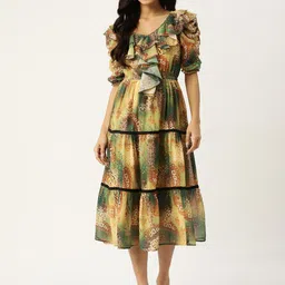 Mast & Harbour Women Puff Sleeves Georgette Fit and Flare Midi Dress-image-33