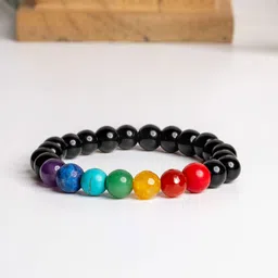 Look and Adorn German Silver Crystals Beaded 7 Chakra Elasticated Bracelet-49