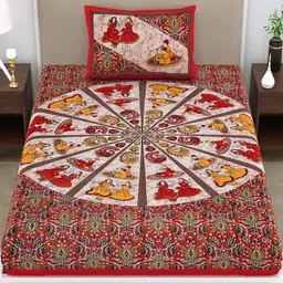 Jaipuri Printed Single Bed Bedsheet with Pillow Cover-image-88