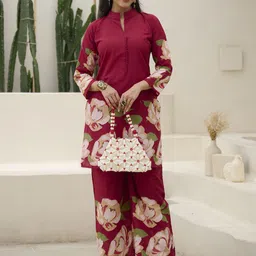 Kiana House Of Fashion Women Floral Printed Mandarin Collar Regular Kurta with Palazzos-picture-13