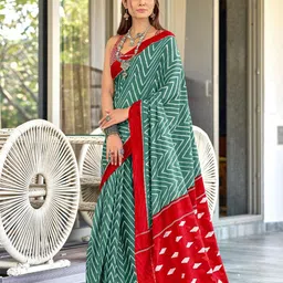 Panzora Geometric Printed Block Print Saree-10