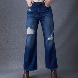 VOLTEDGE Women Comfort Wide Leg High-Rise Highly Distressed Light Fade Stretchable Jeans-image-16