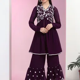 BAESD Girls Floral Embroidered Regular Kurta with Sharara-image-11