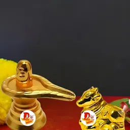 DARIDRA BHANJAN Gold-Toned 2 Pieces Shivling Nandeshwar Religious Idol Showpiece-93