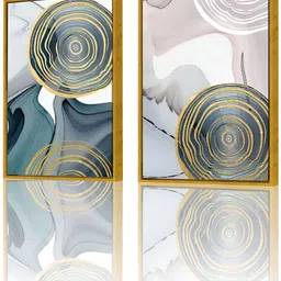 Myntra Elegant Homes Gold-Toned & Grey 2 Pieces Circle Geometry Abstract Canvas Wall Art image 2