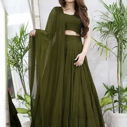 PRENEA Floral Embroidered Sequinned Semi-Stitched Lehenga & Unstitched Blouse With Dupatta-picture-51
