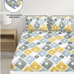 DREAM WEAVERZ Grey & Black Geometric 260 TC King Bedsheet with 2 Pillow Covers-image-76