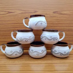 laghima jadon White & Brown Printed Ceramic Glossy Cups Set-44