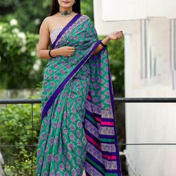 HERE&NOW Printed Pure Cotton Bhagalpuri Saree-image-90