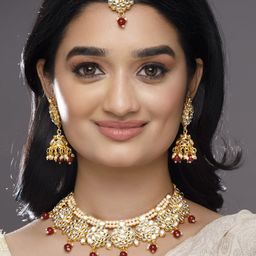 Rubans 22KT Gold-Plated Kundan Studded & Pearls Jewellery Set-image-24