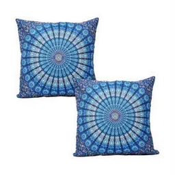 DIHIKA Blue & White 2 Pieces Ethnic Motifs Printed Cushion Covers-picture-16