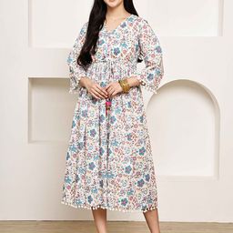 Rajnandini Women Floral Printed V-Neck Cotton Fit & Flare Dress-picture-8