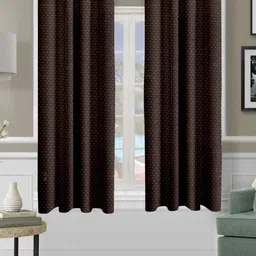 Cortina Brown 2 Pieces Polka Printed Room Darkening Window Curtains-image-94