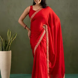 HERE&NOW Solid Sequinned Pure Chiffon Saree-picture-9