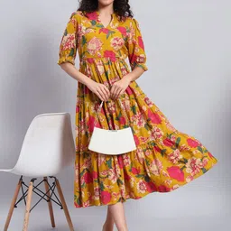 PIDAVLIYA'S Floral Print Flared Sleeve A-Line Midi Dress-picture-10