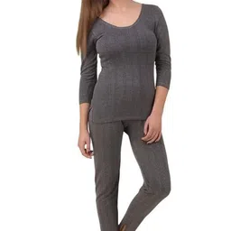 HAP Women Striped Round Neck Pure Cotton Thermal Set-image-80