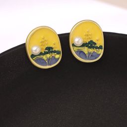 Yellow Chimes Brass Plated Pearls Studded Contemporary Studs Earrings-28