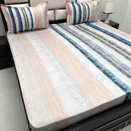 Pure Decor Majestic Blue Striped Pure Cotton 300 TC King Bedsheet Set 2.73 x 2.72 m-image-97