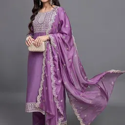 Lilots Women Floral Embroidered Kurta with Trousers & Dupatta-picture-38