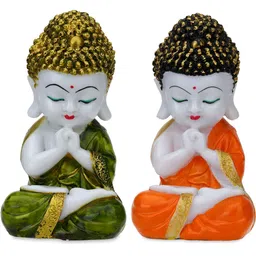Aura Orange & Green 2 Pieces Buddha Idol Showpieces-image-99