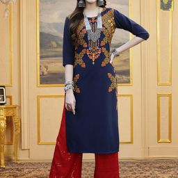 HERE&NOW Pack Of 2 Printed Round Neck Straight Kurtas-image-63