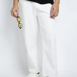 SHOWOFF Men White Relaxed Fit Cotton Regular Trousers-picture-35
