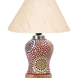 Devansh Off White Printed Wood Frusturical Shaped Table Lamp image 5