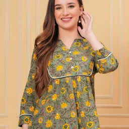 KALINI Floral Printed Cotton Empire Top-image-18