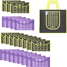 homestic Pack of 24 Smile Foldable Unisex Shopping Bags | Black Yellow & Purple Pack of 24 Grocery Bags-picture-38