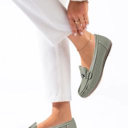 Women’s Black Textured Loafers with Metal Bit Detailing Loafers For Women-image-97