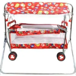 STAINLESS STEEL HEAVY SWING CRADLE BASSINET JHULA SWING FOR NEWBORN BABY WITH MOSQUITO NET , CANOPY AND WHEELS Bassinet-1