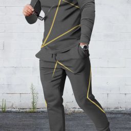 Men Night Suit Set Grey Printed-image-8