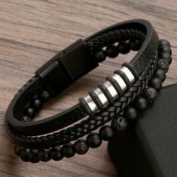 MEENAZ Men Silver-Plated Stainless Steel Antique Multistrand Bracelet-image-98