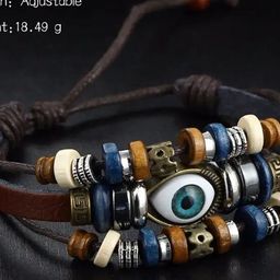 MEENAZ Men Leather Silver-Plated Beaded Evil Eye Multistrand Bracelet-image-0