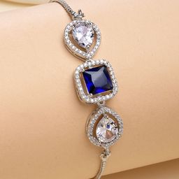 ZENEME Women Brass Cubic Zirconia Rhodium-Plated Charm Bracelet-6