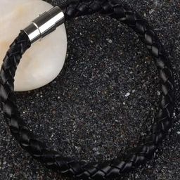 The Roadster Lifestyle Co Men Silver-Plated Leather Braided Bracelet-image-119