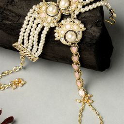 KARATCART Kundan Gold-Plated Wraparound Bracelet-image-66