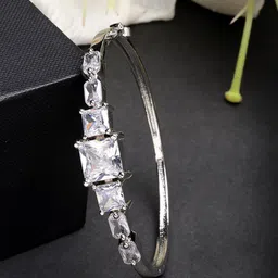 ZENEME Women Brass American Diamond Rhodium-Plated Kada Bracelet-image-57