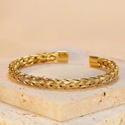 MEENAZ Unisex Oxidised Gold-Plated Cuff Bracelet-image-71