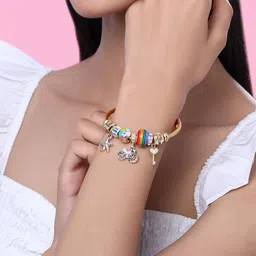 Yellow Chimes Gold-Plated Stone Studded Charm Bracelet-31