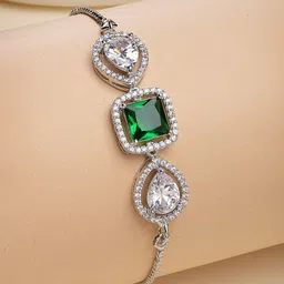 ZENEME Women Brass Cubic Zirconia Rhodium-Plated Charm Bracelet-13